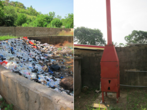 From A to B: Medical waste management is a dirty business if not conducted properly! But with routine monitoring and supervision, hospitals can maintain infection prevention and waste management best practices. The small incinerator on the right is used to burn trash and medical waste. It is well maintained and separated from the community by a high wall to prevent curious children from wandering around the site. 